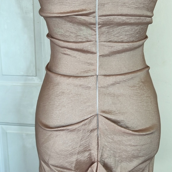 Cache blush pink champagne beaded one shoulder ruched mini dress size 2 - Picture 7 of 10